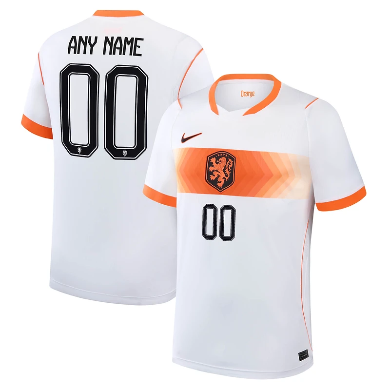 Men's Nike White Netherlands National Team 2026 Away Stadium Replica Custom Jersey