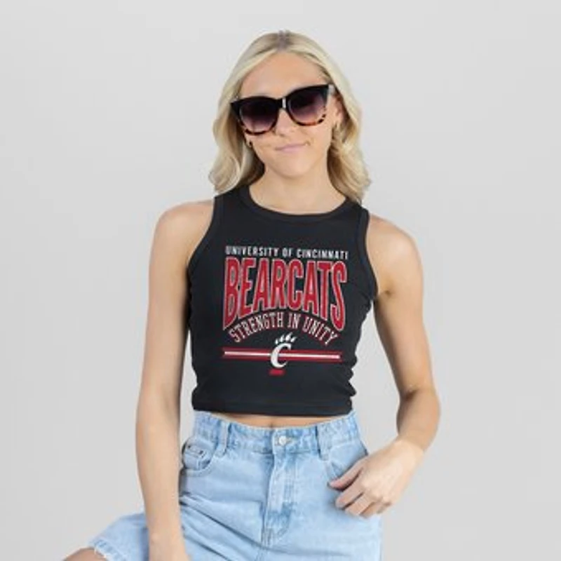 Women's Gameday Couture Black Cincinnati Bearcats Mic Drop Essential Ribbed Cropped Tank Top