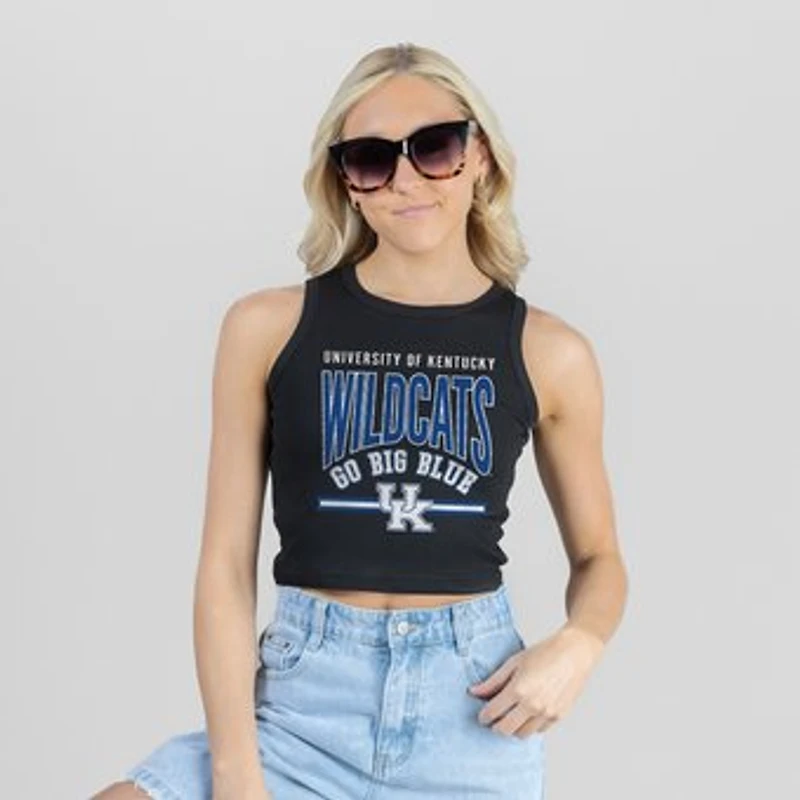 Women's Gameday Couture Black Kentucky Wildcats Mic Drop Essential Ribbed Cropped Tank Top