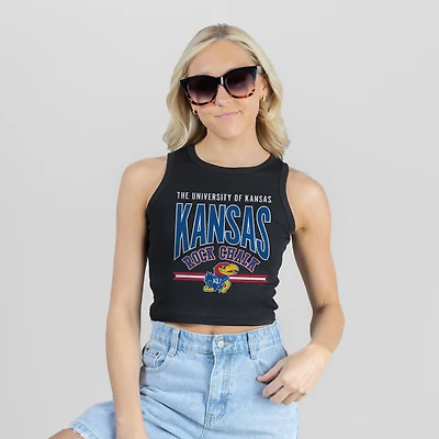 Women's Gameday Couture Black Kansas Jayhawks Mic Drop Essential Ribbed Cropped Tank Top