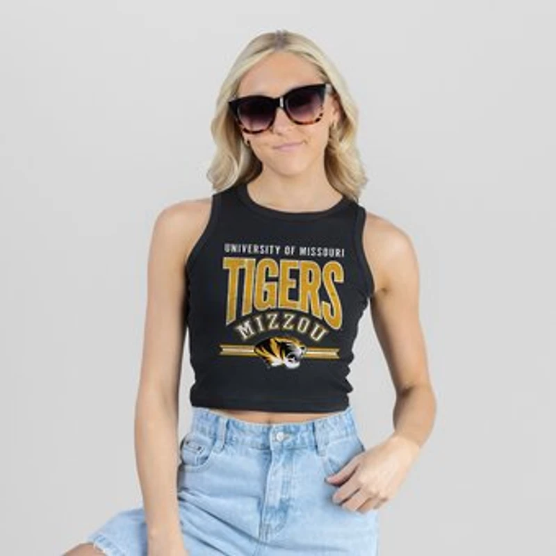 Women's Gameday Couture Black Missouri Tigers Mic Drop Essential Ribbed Cropped Tank Top