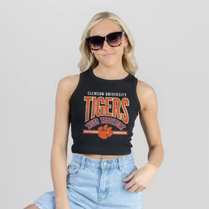 Women's Gameday Couture Black Clemson Tigers Mic Drop Essential Ribbed Cropped Tank Top