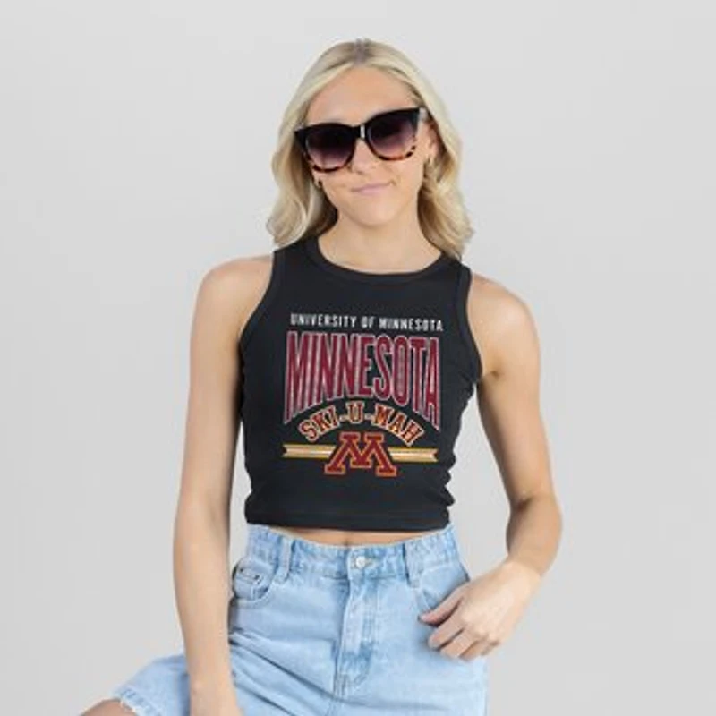 Women's Gameday Couture Black Minnesota Golden Gophers Mic Drop Essential Ribbed Cropped Tank Top