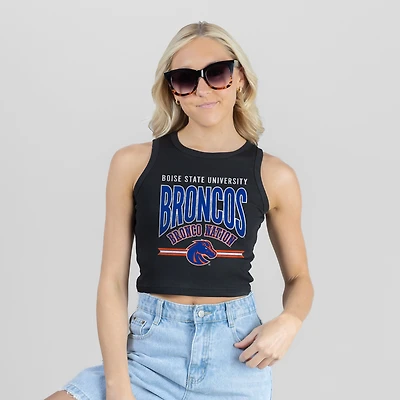Women's Gameday Couture Black Boise State Broncos Mic Drop Essential Ribbed Cropped Tank Top