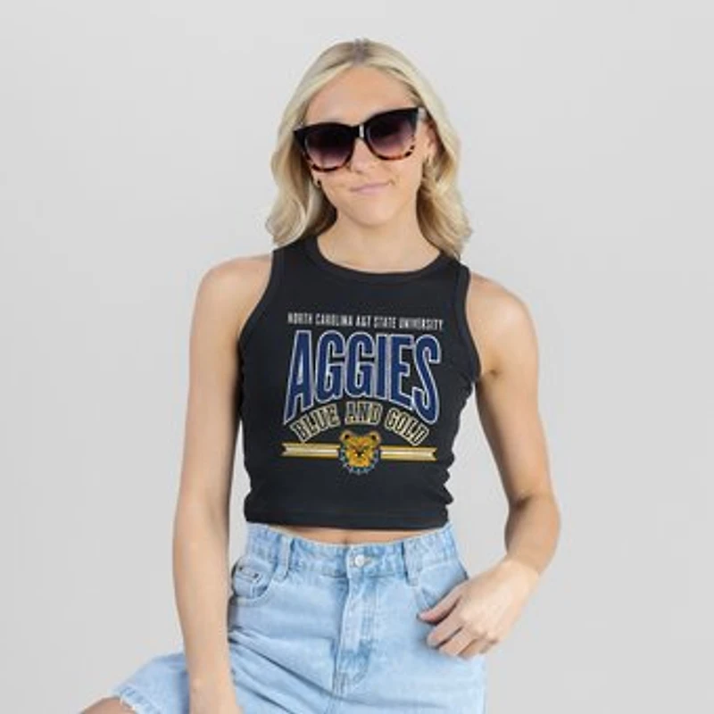 Women's Gameday Couture Black North Carolina A&T Aggies Mic Drop Essential Ribbed Cropped Tank Top