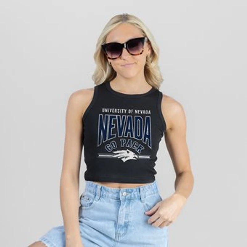 Women's Gameday Couture Black Nevada Wolf Pack Mic Drop Essential Ribbed Cropped Tank Top