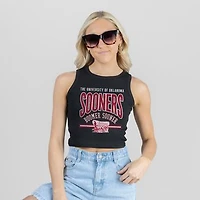 Women's Gameday Couture Black Oklahoma Sooners Mic Drop Essential Ribbed Cropped Tank Top