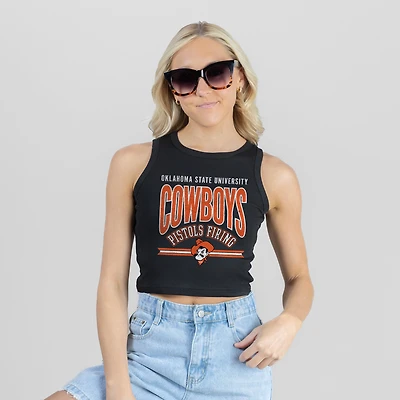 Women's Gameday Couture Black Oklahoma State Cowboys Mic Drop Essential Ribbed Cropped Tank Top
