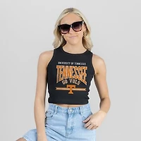 Women's Gameday Couture Black Tennessee Volunteers Mic Drop Essential Ribbed Cropped Tank Top