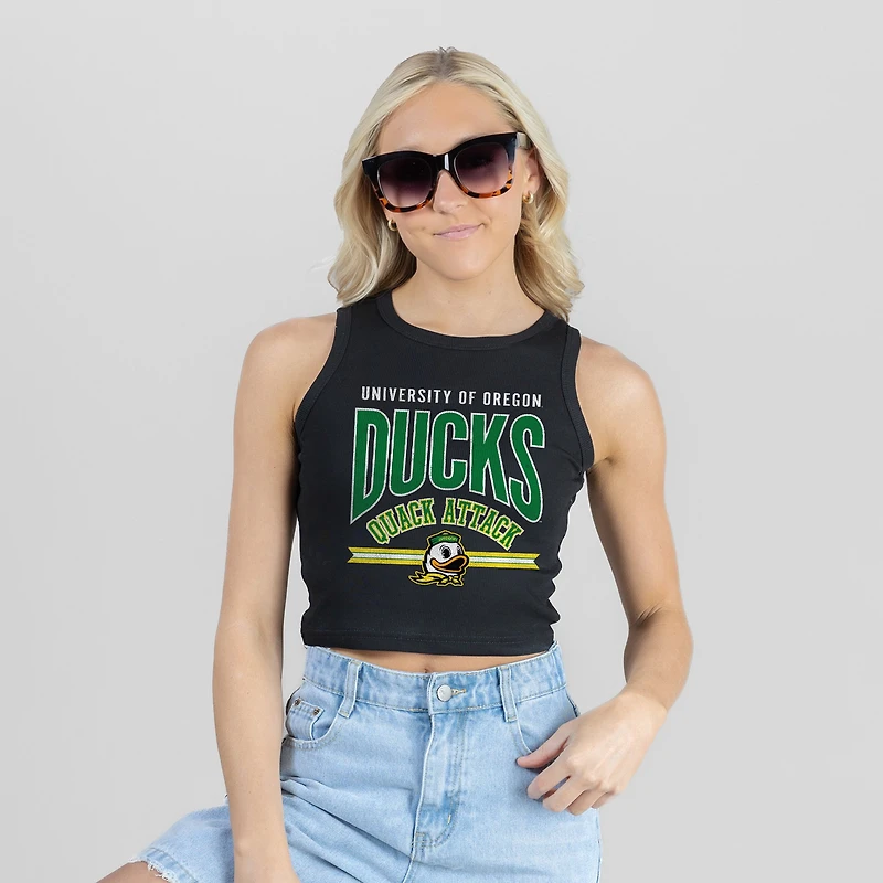 Women's Gameday Couture Black Oregon Ducks Mic Drop Essential Ribbed Cropped Tank Top
