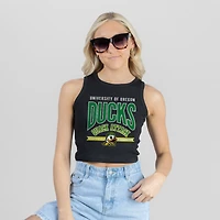 Women's Gameday Couture Black Oregon Ducks Mic Drop Essential Ribbed Cropped Tank Top