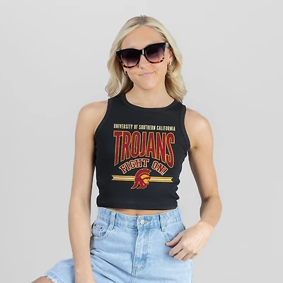 Women's Gameday Couture Black USC Trojans Mic Drop Essential Ribbed Cropped Tank Top