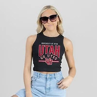 Women's Gameday Couture Black Utah Utes Mic Drop Essential Ribbed Cropped Tank Top