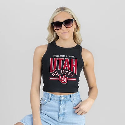 Women's Gameday Couture Black Utah Utes Mic Drop Essential Ribbed Cropped Tank Top