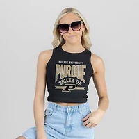 Women's Gameday Couture Black Purdue Boilermakers Mic Drop Essential Ribbed Cropped Tank Top