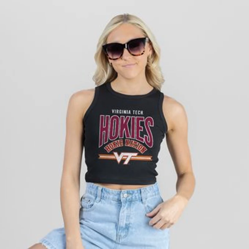 Women's Gameday Couture Black Virginia Tech Hokies Mic Drop Essential Ribbed Cropped Tank Top