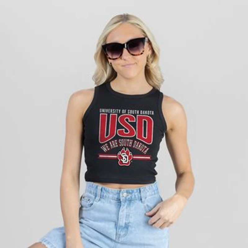 Women's Gameday Couture Black South Dakota Coyotes Mic Drop Essential Ribbed Cropped Tank Top