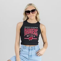 Women's Gameday Couture Black Wisconsin Badgers Mic Drop Essential Ribbed Cropped Tank Top