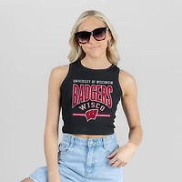 Women's Gameday Couture Black Wisconsin Badgers Mic Drop Essential Ribbed Cropped Tank Top