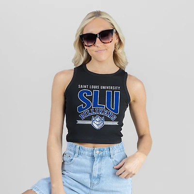 Women's Gameday Couture Black Saint Louis Billikens Mic Drop Essential Ribbed Cropped Tank Top