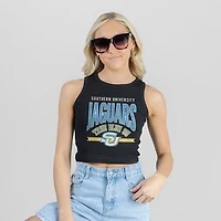 Women's Gameday Couture Black Southern University Jaguars Mic Drop Essential Ribbed Cropped Tank Top