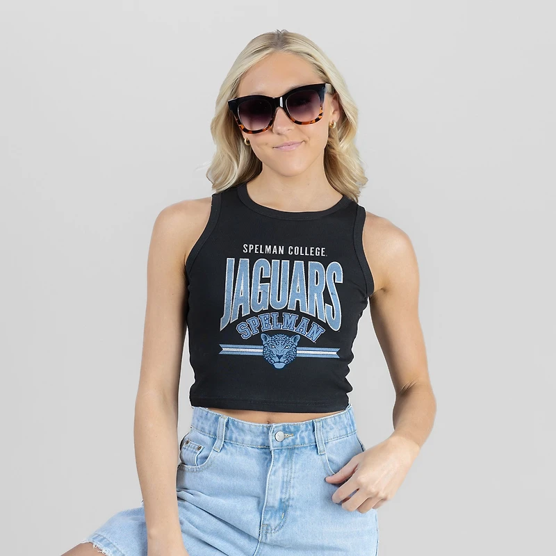Women's Gameday Couture Black Spelman College Jaguars Mic Drop Essential Ribbed Cropped Tank Top