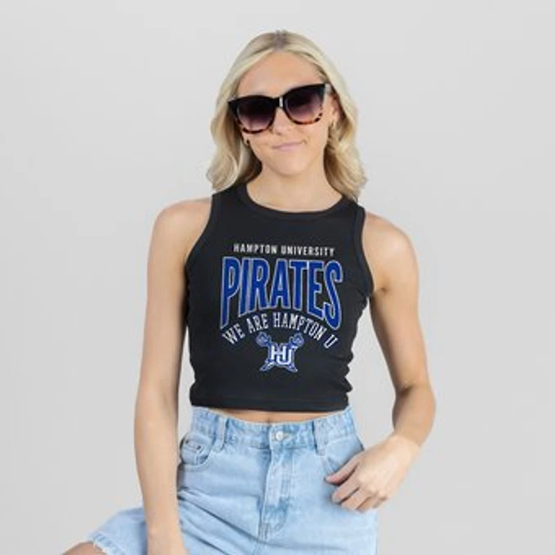 Women's Gameday Couture Black Hampton Pirates Mic Drop Essential Ribbed Cropped Tank Top