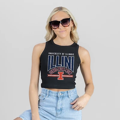 Women's Gameday Couture Black Illinois Fighting Illini Mic Drop Essential Ribbed Cropped Tank Top
