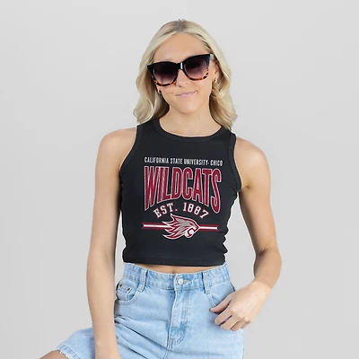 Women's Gameday Couture Black Cal State Chico Wildcats Mic Drop Essential Ribbed Cropped Tank Top