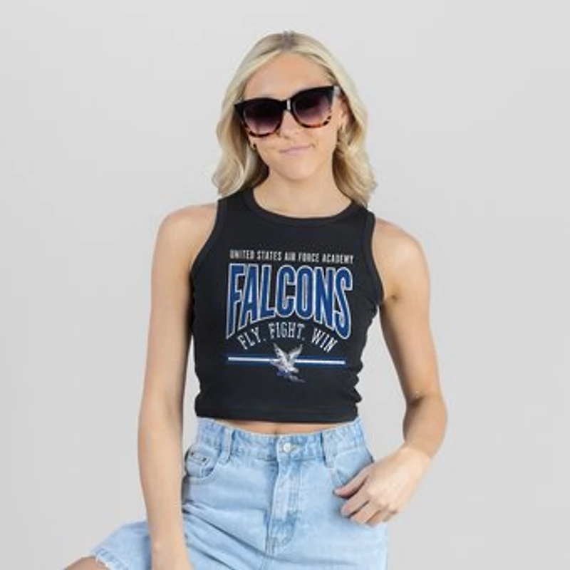 Women's Gameday Couture Black Air Force Falcons Mic Drop Essential Ribbed Cropped Tank Top