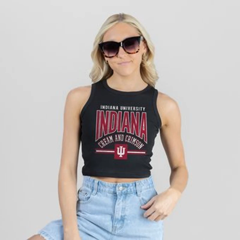 Women's Gameday Couture Black Indiana Hoosiers Mic Drop Essential Ribbed Cropped Tank Top