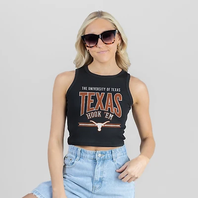 Women's Gameday Couture Black Texas Longhorns Mic Drop Essential Ribbed Cropped Tank Top