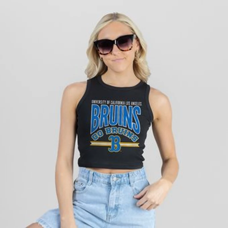 Women's Gameday Couture Black UCLA Bruins Mic Drop Essential Ribbed Cropped Tank Top