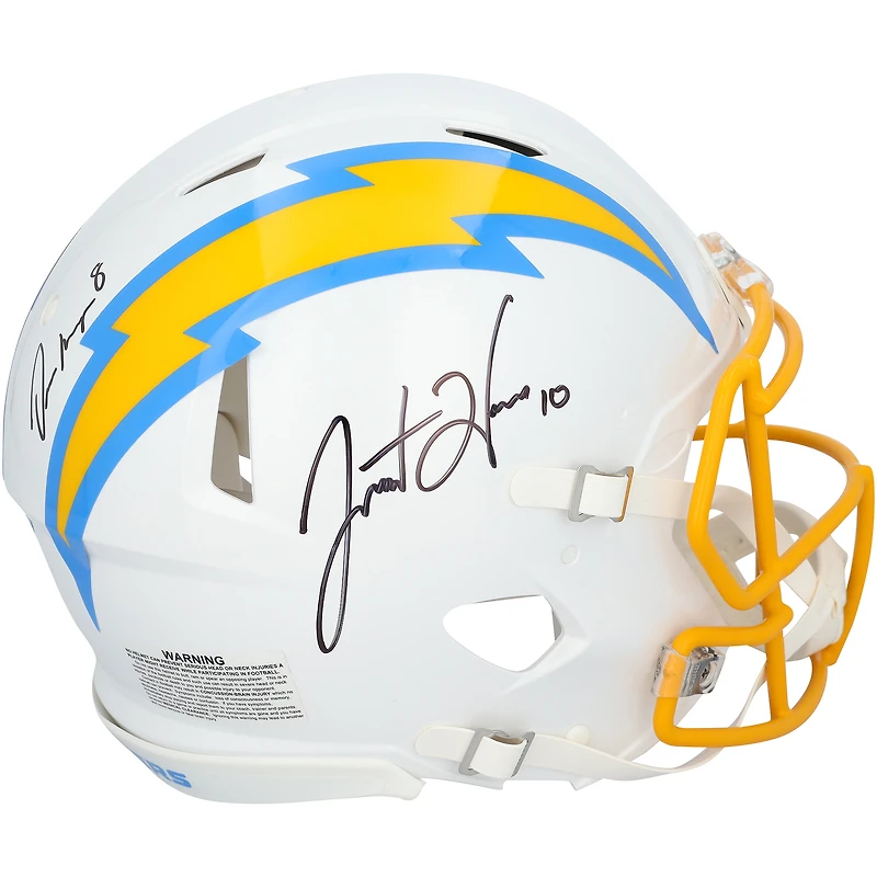 Justin Herbert & Omarion Hampton Los Angeles Chargers Autographed Riddell Speed Authentic Helmet