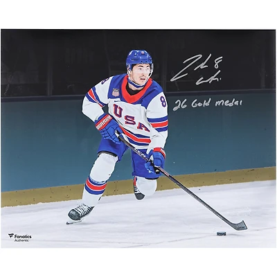 Zach Werenski Team USA Autographed 16" x 20" 2026 Winter Olympics Gold Medal Winner Photograph with "26 Gold Medal" Inscription