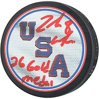 Zach Werenski Team USA Autographed 2026 Winter Olympics Hockey Puck with "26 Gold Medal" Inscription