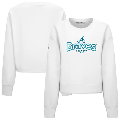 Women's Levelwear White Atlanta Braves Judd Cornerstone Cropped Sweatshirt