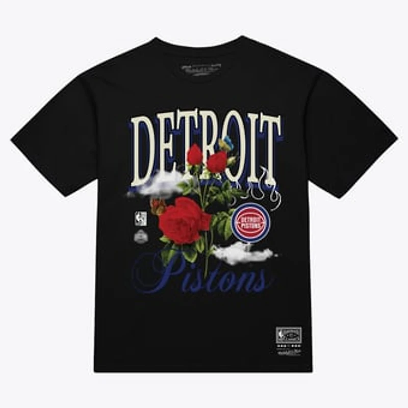 Unisex Mitchell & Ness Black Detroit Pistons Floral Graphic T-Shirt