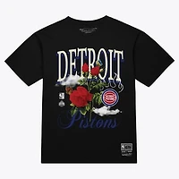 Unisex Mitchell & Ness  Black Detroit Pistons Floral Graphic T-Shirt