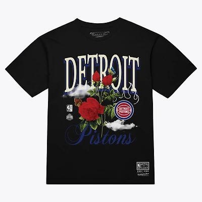 Unisex Mitchell & Ness  Black Detroit Pistons Floral Graphic T-Shirt