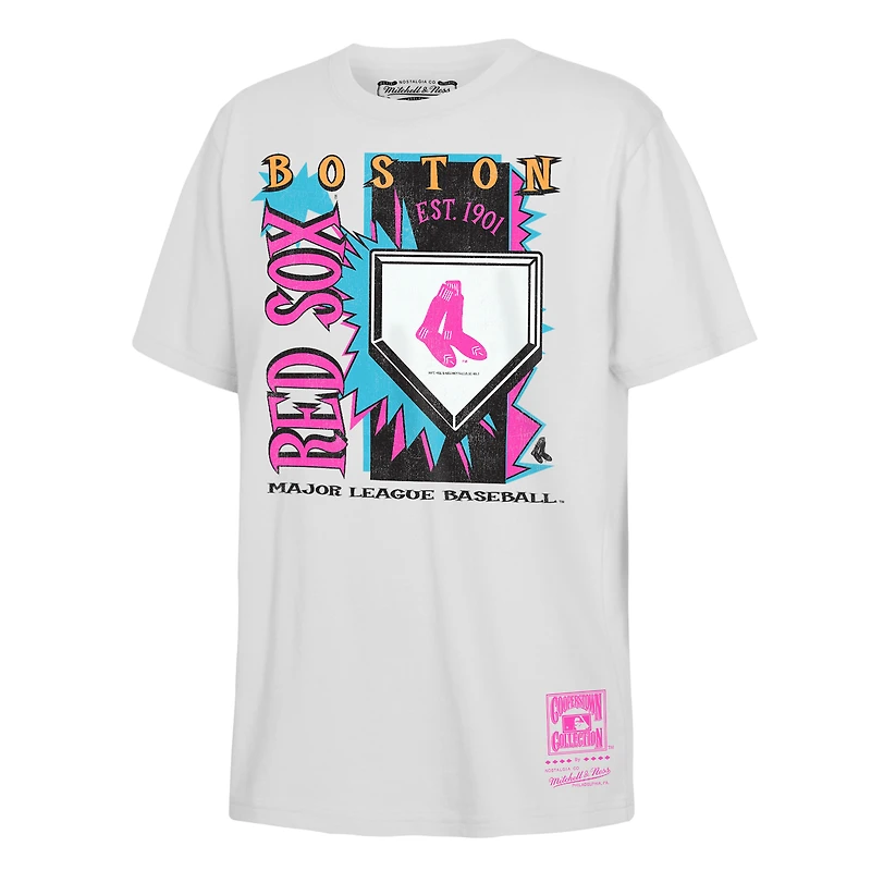 Youth Mitchell & Ness White Boston Red Sox Cooperstown Neon Field Shock T-Shirt
