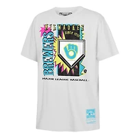 Youth Mitchell & Ness  White Milwaukee Brewers Cooperstown Neon Field Shock T-Shirt