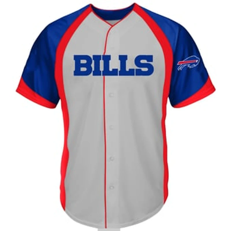 Men's Fanatics Gray Buffalo Bills Big & Tall Button-Up Raglan Fashion Top