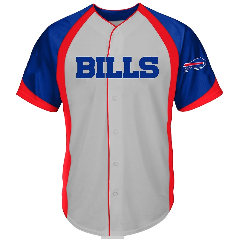 Men's Fanatics Gray Buffalo Bills Big & Tall Button-Up Raglan Fashion Top
