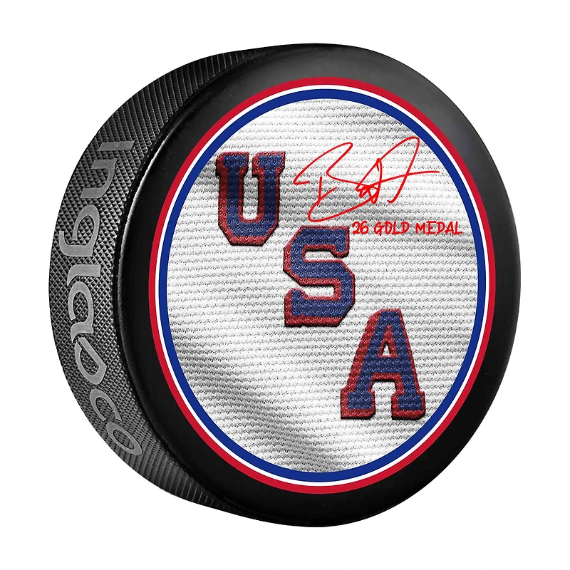 Brock Nelson Team USA Autographed 2026 Winter Olympics Hockey Puck with "26 Gold Medal" Inscription