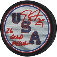 Brock Nelson Team USA Autographed 2026 Winter Olympics Hockey Puck with "26 Gold Medal" Inscription