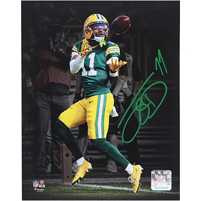 Jayden Reed Green Bay Packers Autographed 8" x 10" Touchdown Catch vs. Detroit Lions Spotlight Photograph
