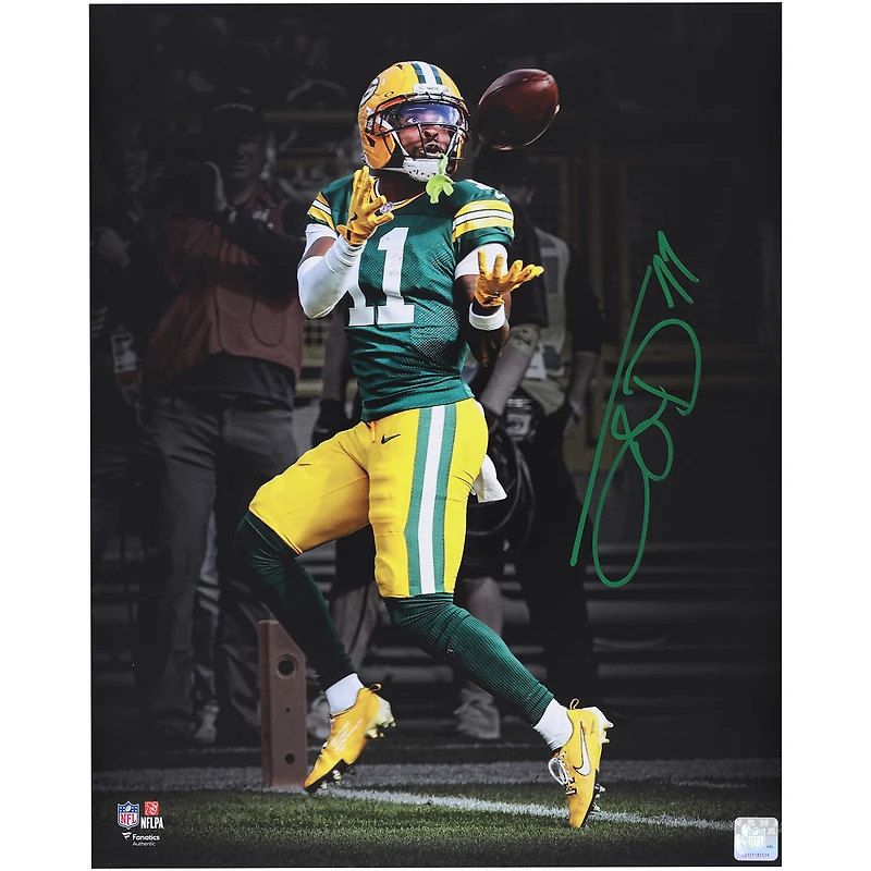 Jayden Reed Green Bay Packers Autographed 16" x 20" Touchdown Catch vs. Detroit Lions Spotlight Photograph
