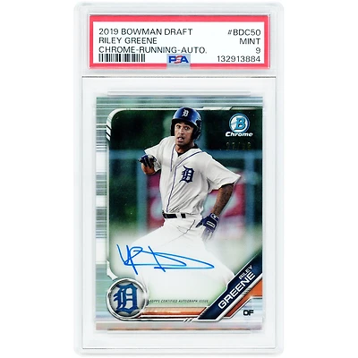 Riley Greene Detroit Tigers Autographed 2019 Bowman Draft Chrome #BDC-50 #27/99 PSA Authenticated 9 Card