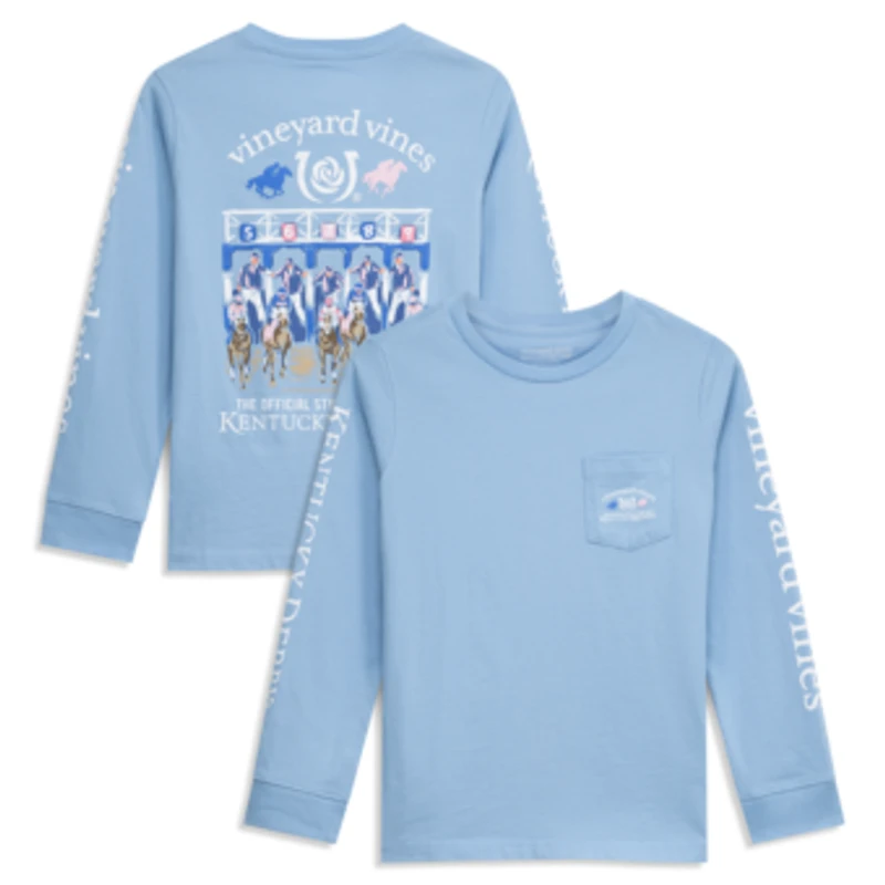 Preschool Vineyard Vines  Light Blue 152nd Kentucky Derby And They're Off Long Sleeve Pocket T-Shirt